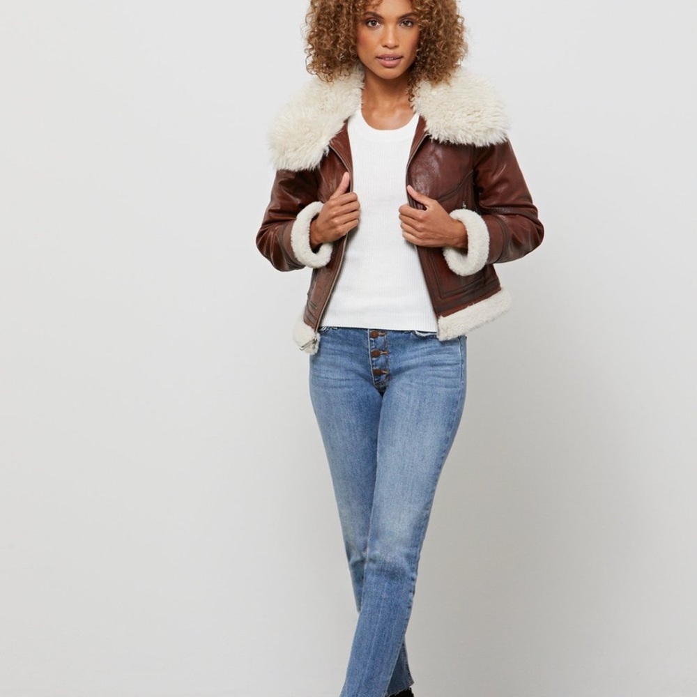 BCBG  faux fur  leather jacket xs